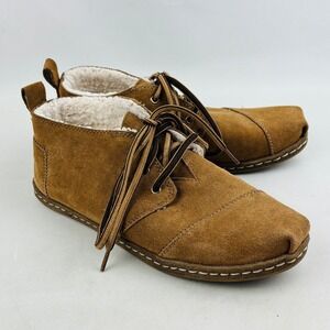 Toms Botas Chukka Boots Sherpa Lined Ankle Womens 7.5 Tan Suede Leather Lace Up